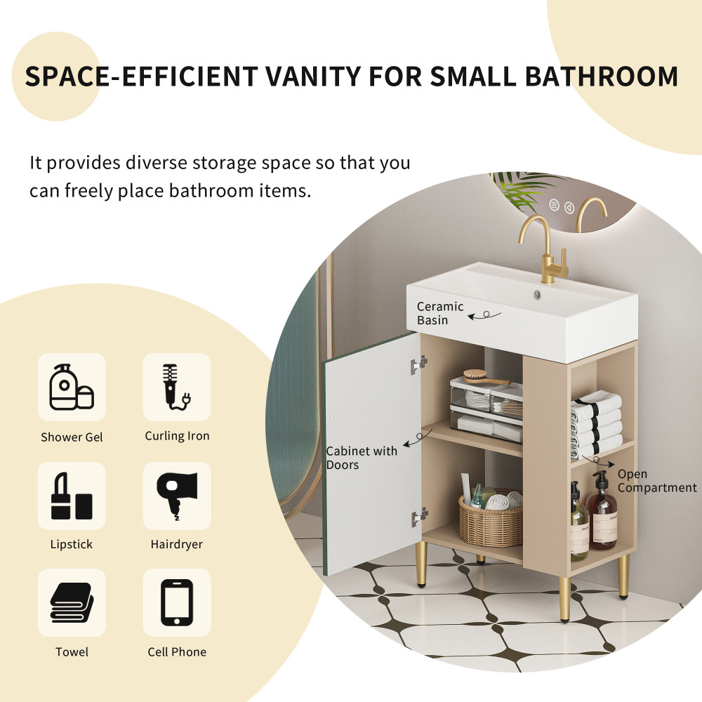 21.6″ Bathroom Vanity w/ Ceramic Sink, Soft-Close Door, Green Finish