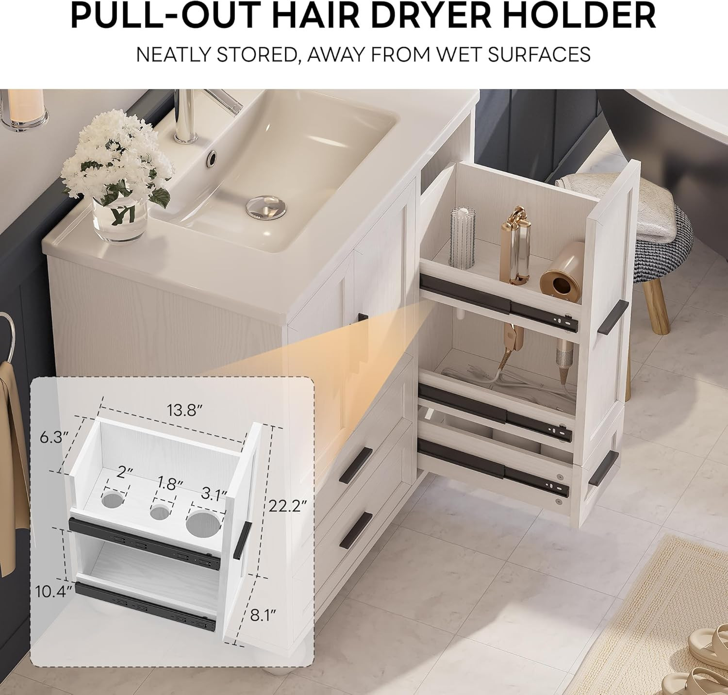 Modern 29.5″ Bathroom Vanity with Sink, Hair Tool Drawer & Quick Assembly