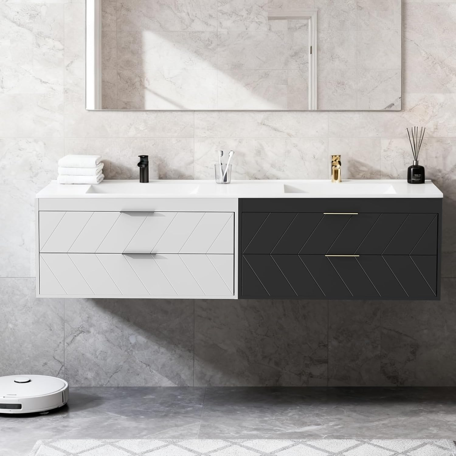 36 Inch Bathroom Vanity with Sink, Modern Floating Bathroom Vanity with Resin Si