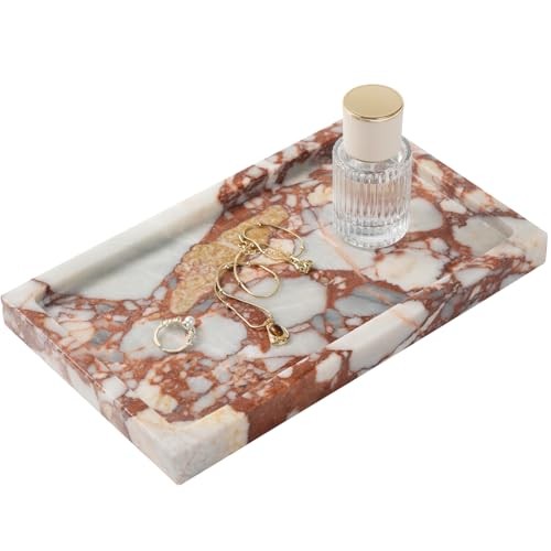 Deep Red Marble Rectangular Tray 10×6 Inch – Bathroom & Calacatta Red – 1 Pack