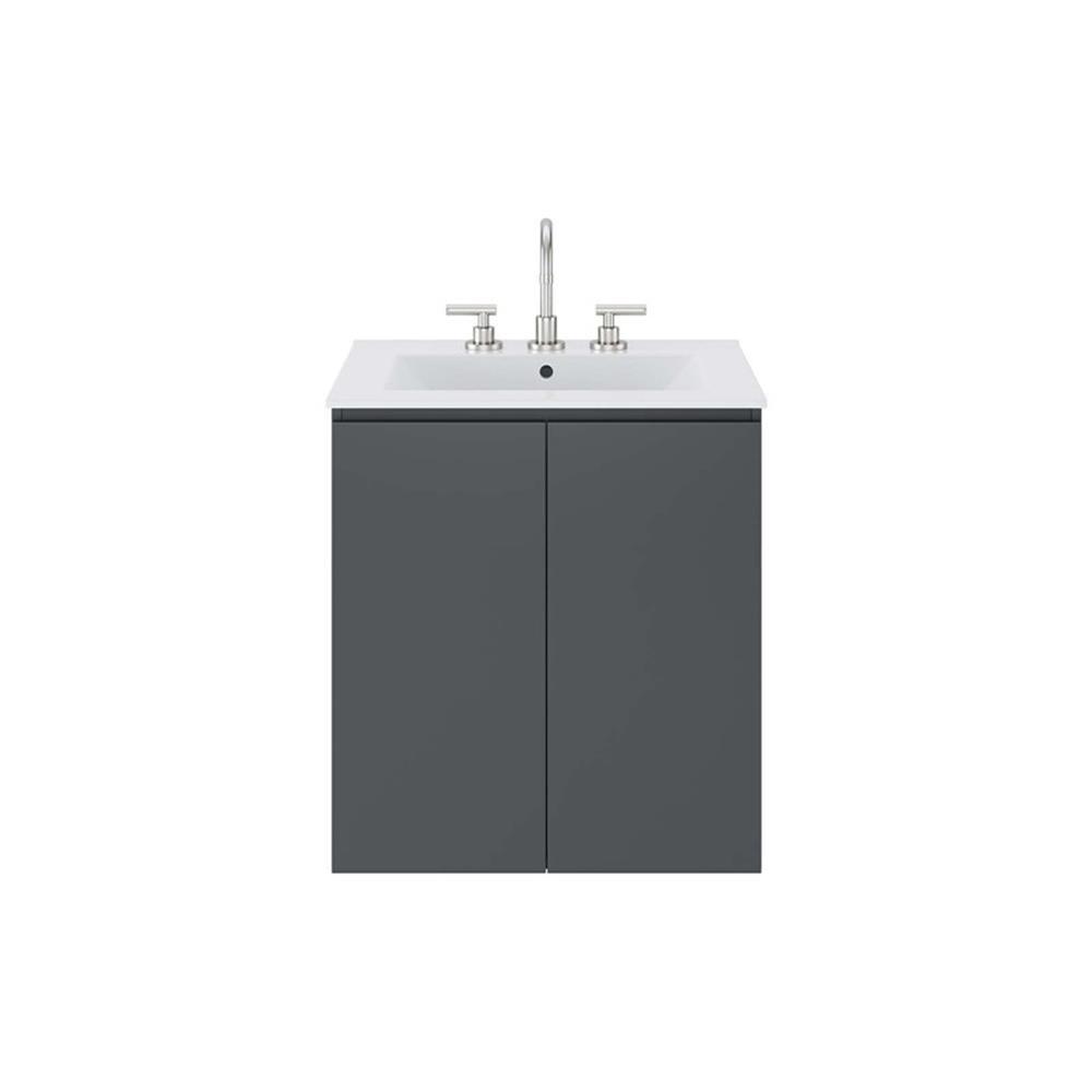 Modway Bryn 24″ Modern Wood/Ceramic Wall-Mount Bathroom Vanity in Gray/White
