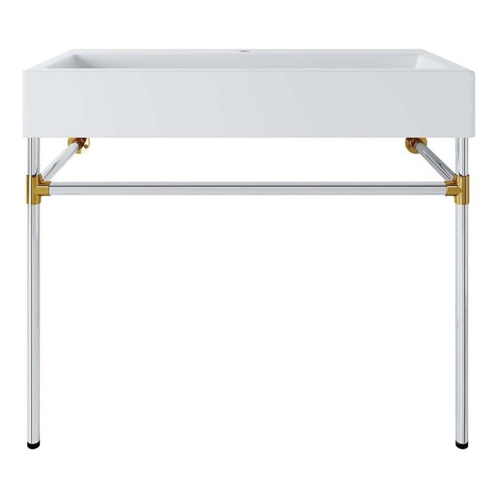 Modway Redeem 40″ Wall-Mount Stainless Steel Bathroom Vanity in Silver/White