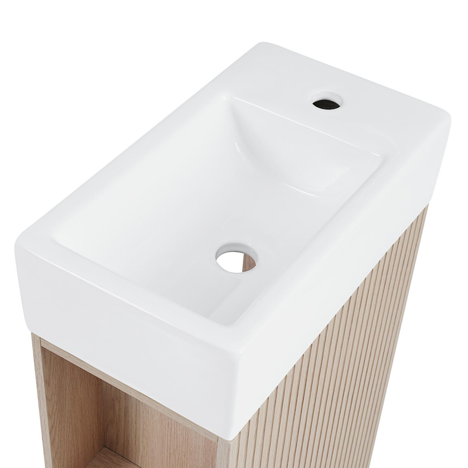 Bathroom Vanity Cabinet with Ceramic Sink Natural Color Inch Vanity Shelf