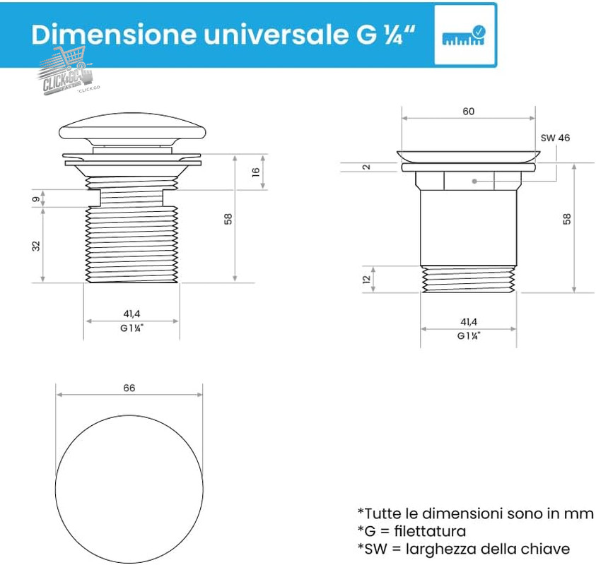 Click Clack Bathroom Sink Brass Pop Up Universal Drain Overflow Bi