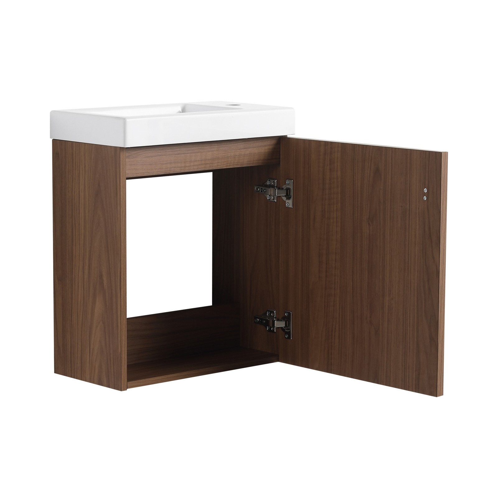 18.5″ Walnut Wall Mounted Floating Bathroom Vanity W/ Door Storage W/ Resin Sink