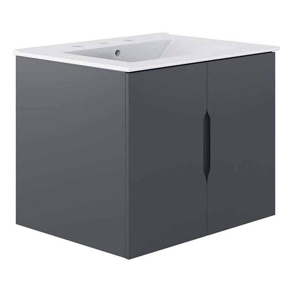 Modway Vitality 23″ Modern Wood/Ceramic Bathroom Vanity in Gray/White