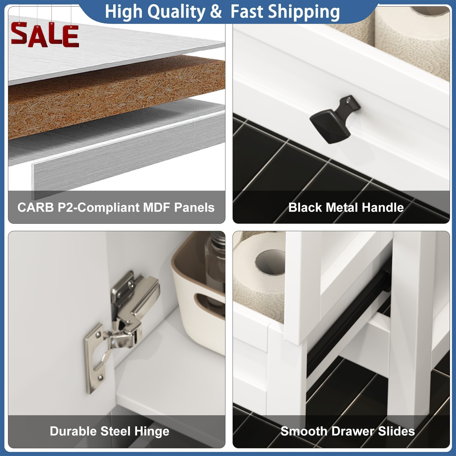 Modern 47-inch Double-Sink Freestanding Vanity with 6 Drawers and Cabinet White