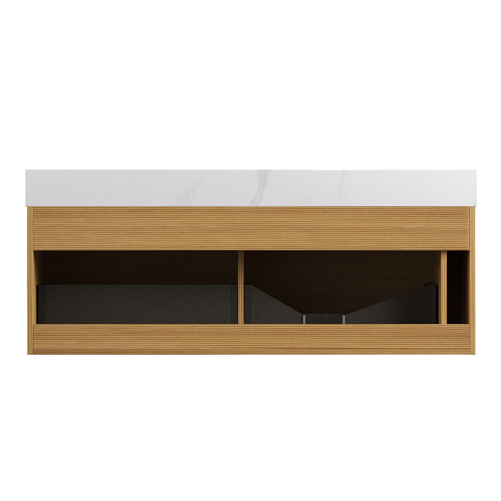 48″ Wall Mounted Bathroom Vanity w/Sink, Floating Cabinet Sensor Light,2 Drawers