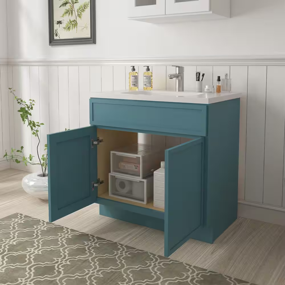 33 In. W X 21 In. D X 32.5 In. H 2-Doors Bath Vanity Cabinet without Top in Sea