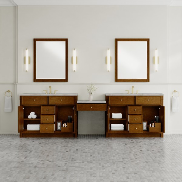120″ James Martin Bellshire 660-VMC120-HNO-3VSL Dual Vanity Cabinet Silver Top