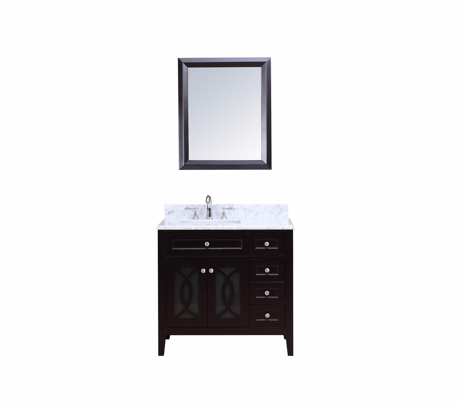 Transitional Bathroom Vanity Set w/ Carrera Marble Top Espresso 36″ Single Sink