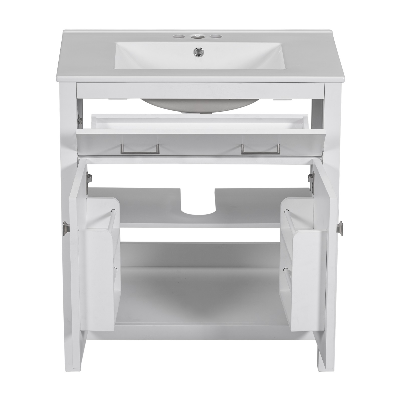 30-inch Bathroom Vanity with Ceramic Sink, Modern White Single Bathroom Cabinet