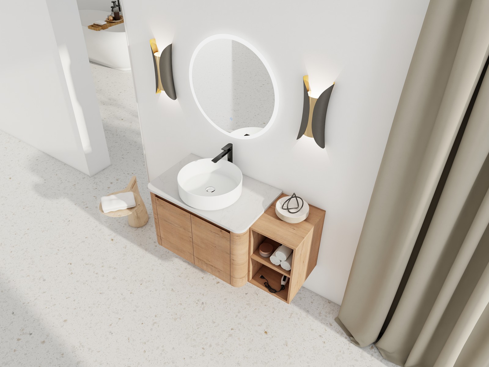 42” Wall-Mounted Bathroom Vanity Counter Top White Vessel Sink Storage Shelves