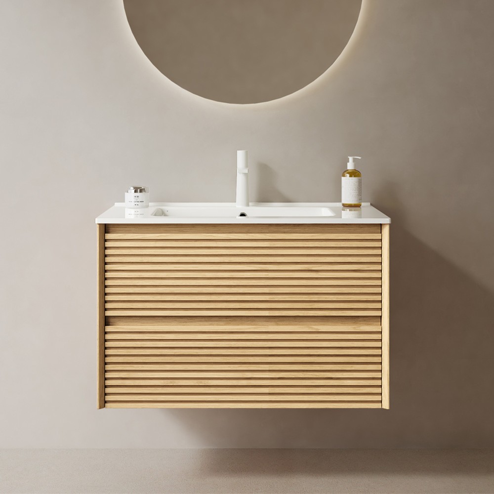 24″ 30″ 36″ Wall Mounted Bathroom Vanity w/Ceramic Sink,2 Drawer Floating Vanity