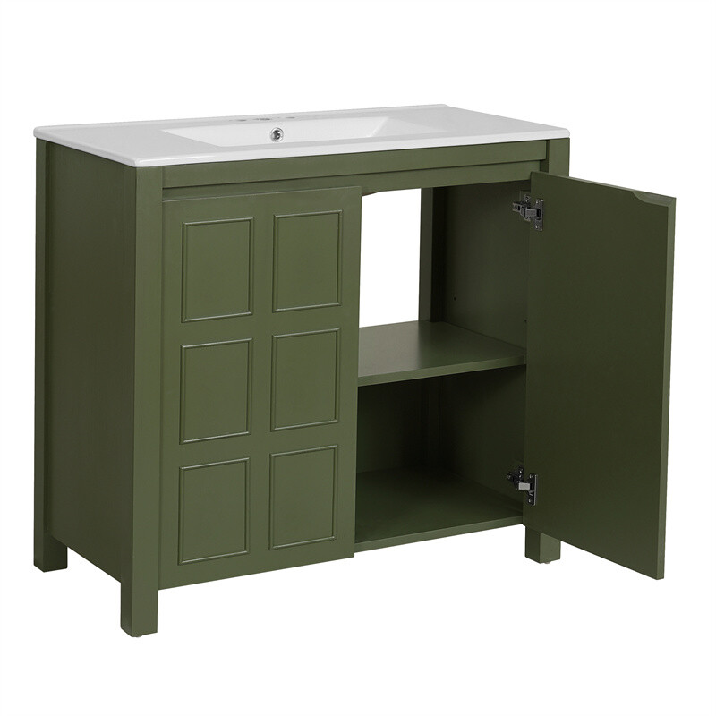 36″ Retro Wood Bathroom Vanity Cabinet with Sink Combo Set and Soft Closing Door