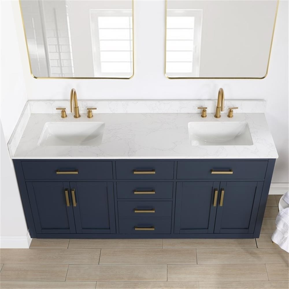 Gavino 72″ Wood Vanity in Royal Blue with Composite Stone Top no Mirror