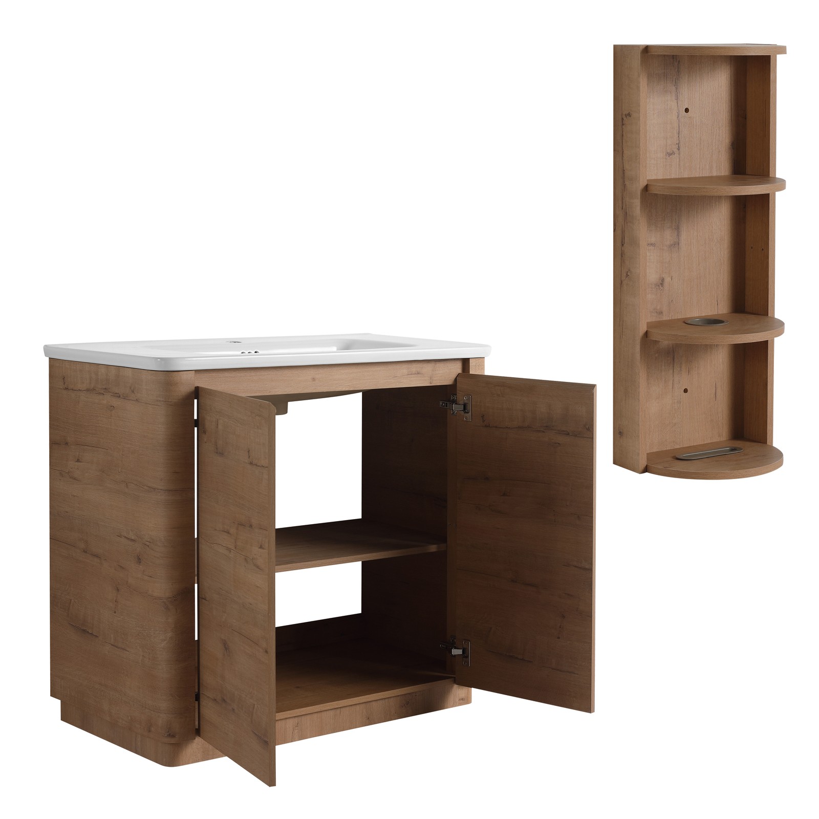 36 inch Freestanding Bathroom Vanity Cabinet W/ Ceramic Sink Basin Storage Rack