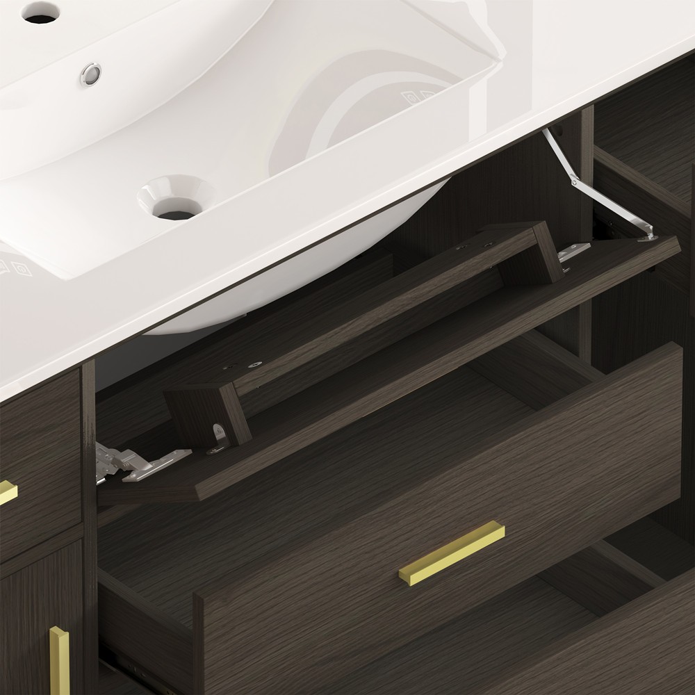48″ Bathroom Vanity w/Sink,Freestanding Vanity Storage Cabinet,5 Drawers,2 Doors