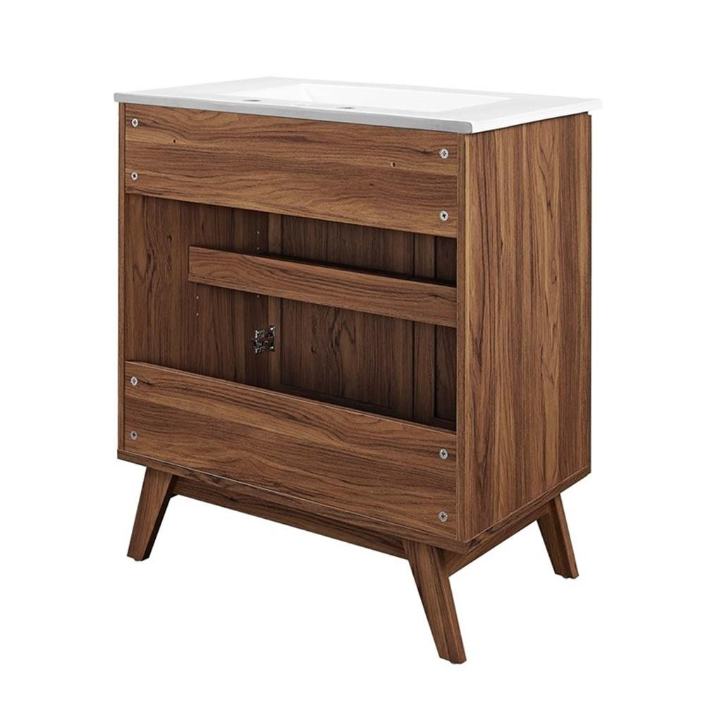 Modway Soma 30″ Modern Wood Bathroom Vanity with Rattan Door in Walnut/White
