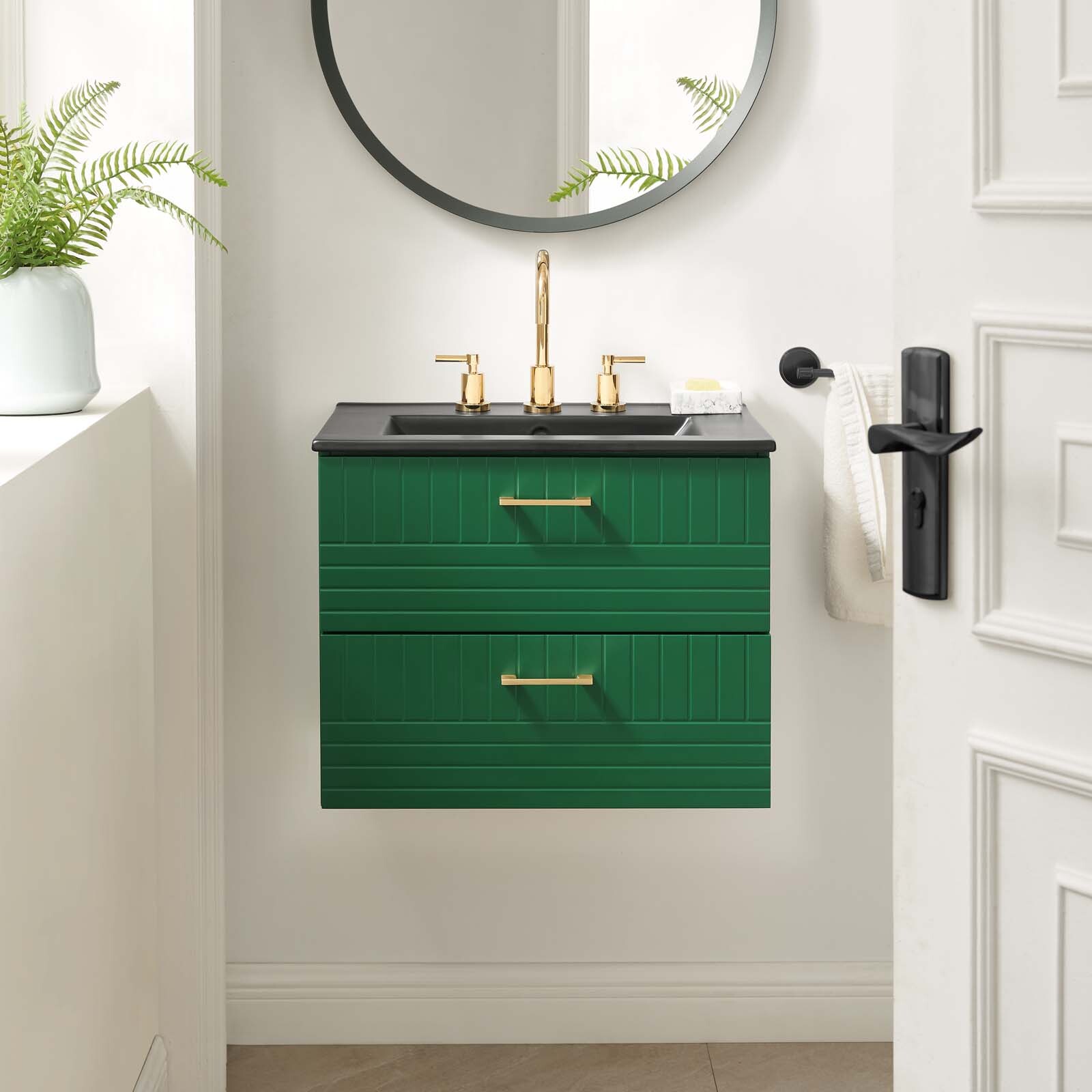 Modway Daybreak 24″ Wall-Mount Bathroom Vanity in Green Black