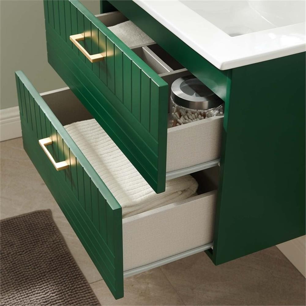 Pemberly Row 24″ Modern Wood/Ceramic Bathroom Vanity in Green/White