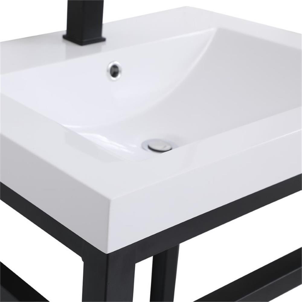 Pemberly Row 24″ Single Resin Top Metal Bathroom Vanity in Black