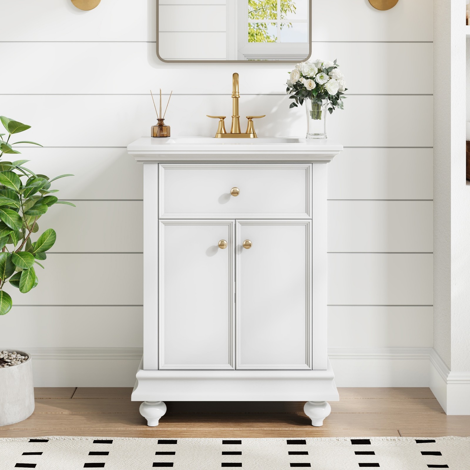 24″ Modern Bathroom Vanity with A Tip-Out Drawer & Soft-Close Hinges White