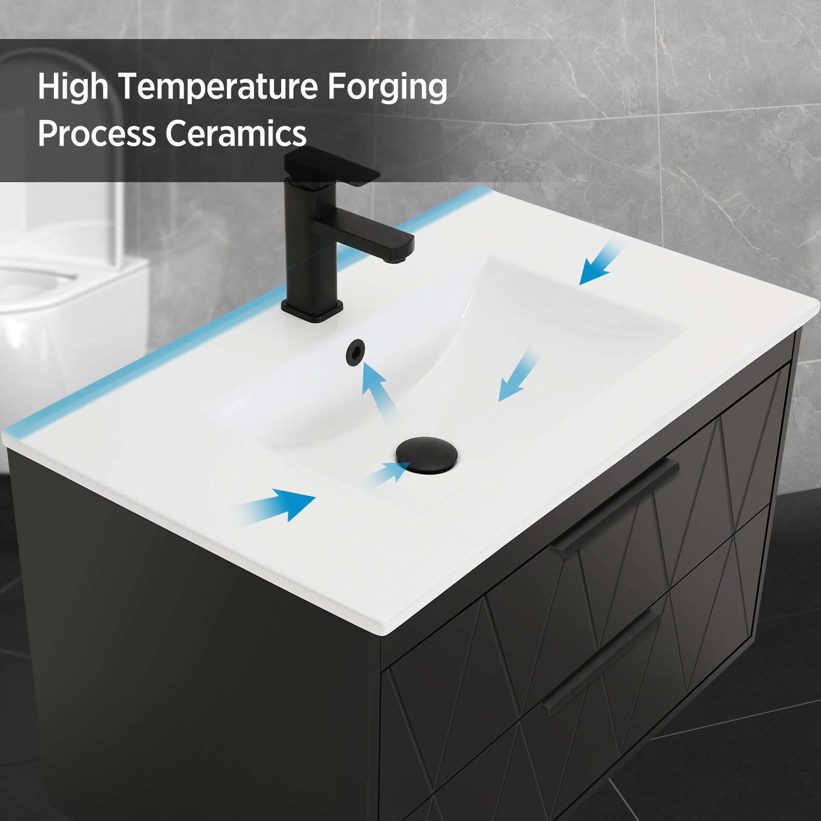 Bathroom Vanity Wall Mounted Cabinet with Ceramic Sink Combo Faucet Drain