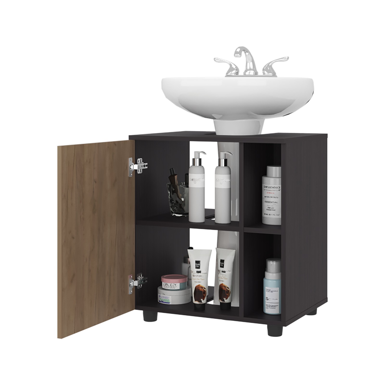Under Sink Cabinet with Two Side Shelves, Double Doors, 22″ Freestanding