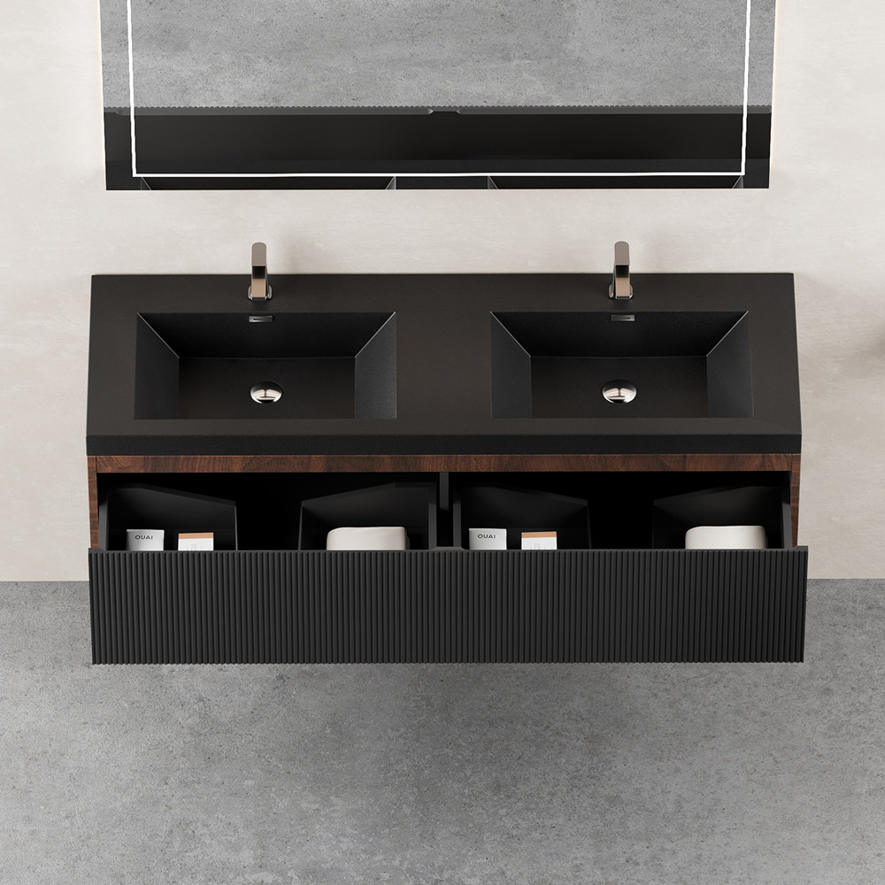 60″ Wall Mounted Bathroom Vanity w/Double Sink,2 Drawers,Floating Vanity Cabinet