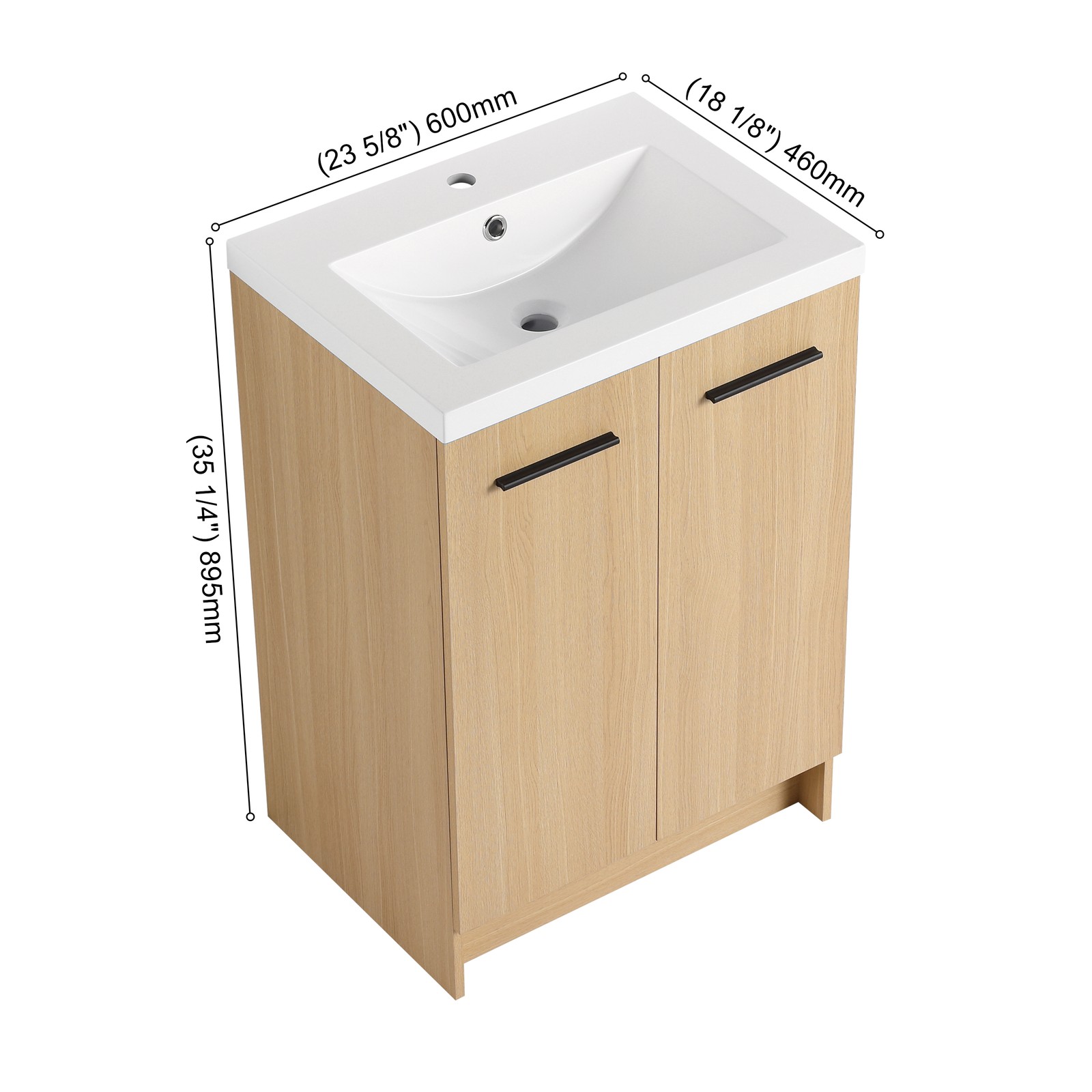 24″ Freestanding Bathroom Vanity Set with Tall Linen Cabinet, Light Oak