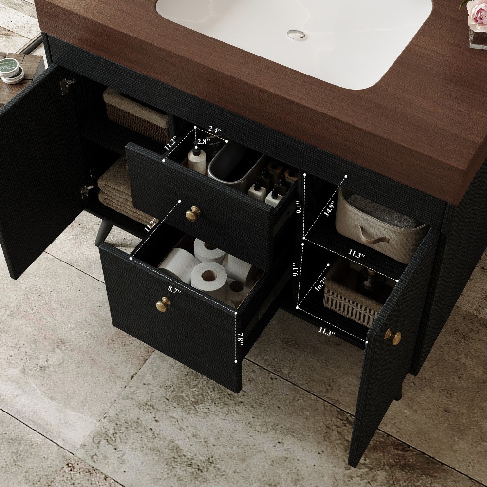 36″ Modern Bathroom Vanity w/ Sintered Stone Top, Ceramic Sink & Smart Storage