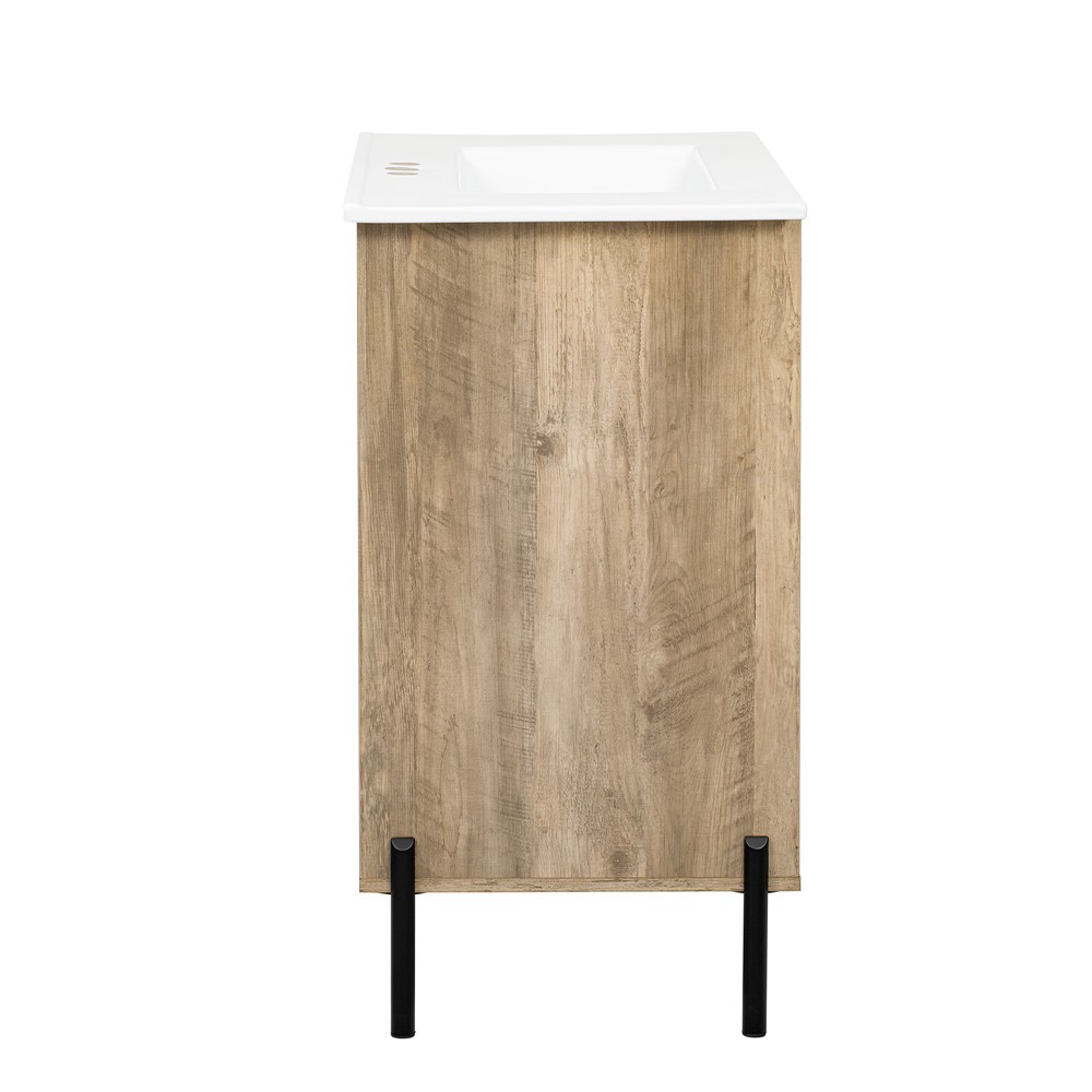 30″ Bathroom Vanity w/Ceramic Sink,Freestanding Vanity Cabinet,Open Shelf,Drawer