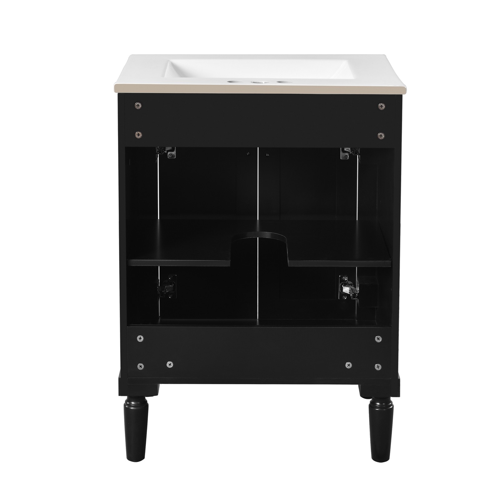 24″ Bathroom Vanity with Sink, Modern 2-Tier Storage Cabinet, Black