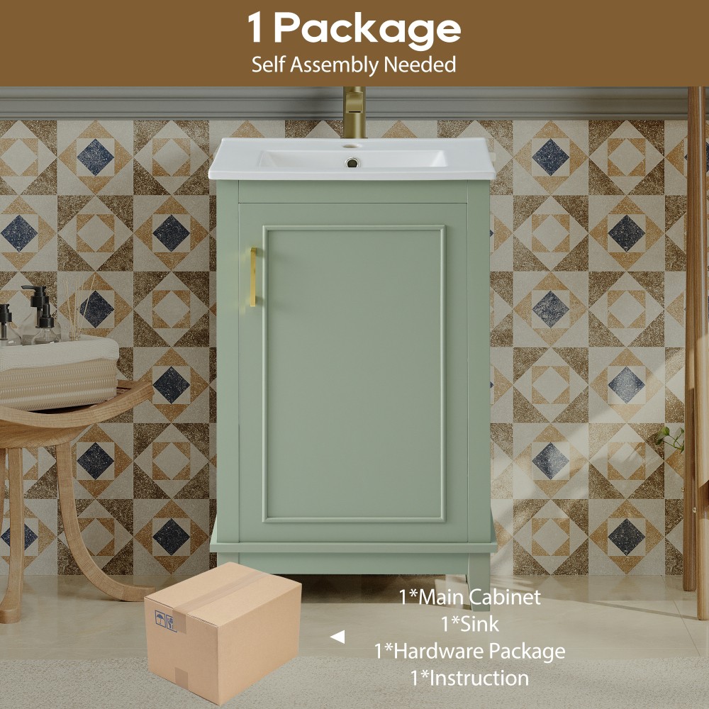 20 Inch Modern Small Bathroom Vanity Cabinet With Ceramic Basin- 20*14.5*33.3 In
