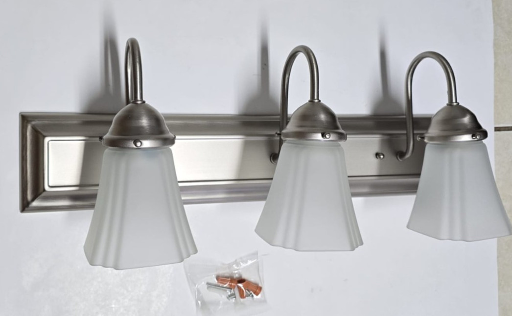 Seasons 24″ 3-Light Vanity Fixture, Satin Nickel, Frosted Glass/ NEW Open Box
