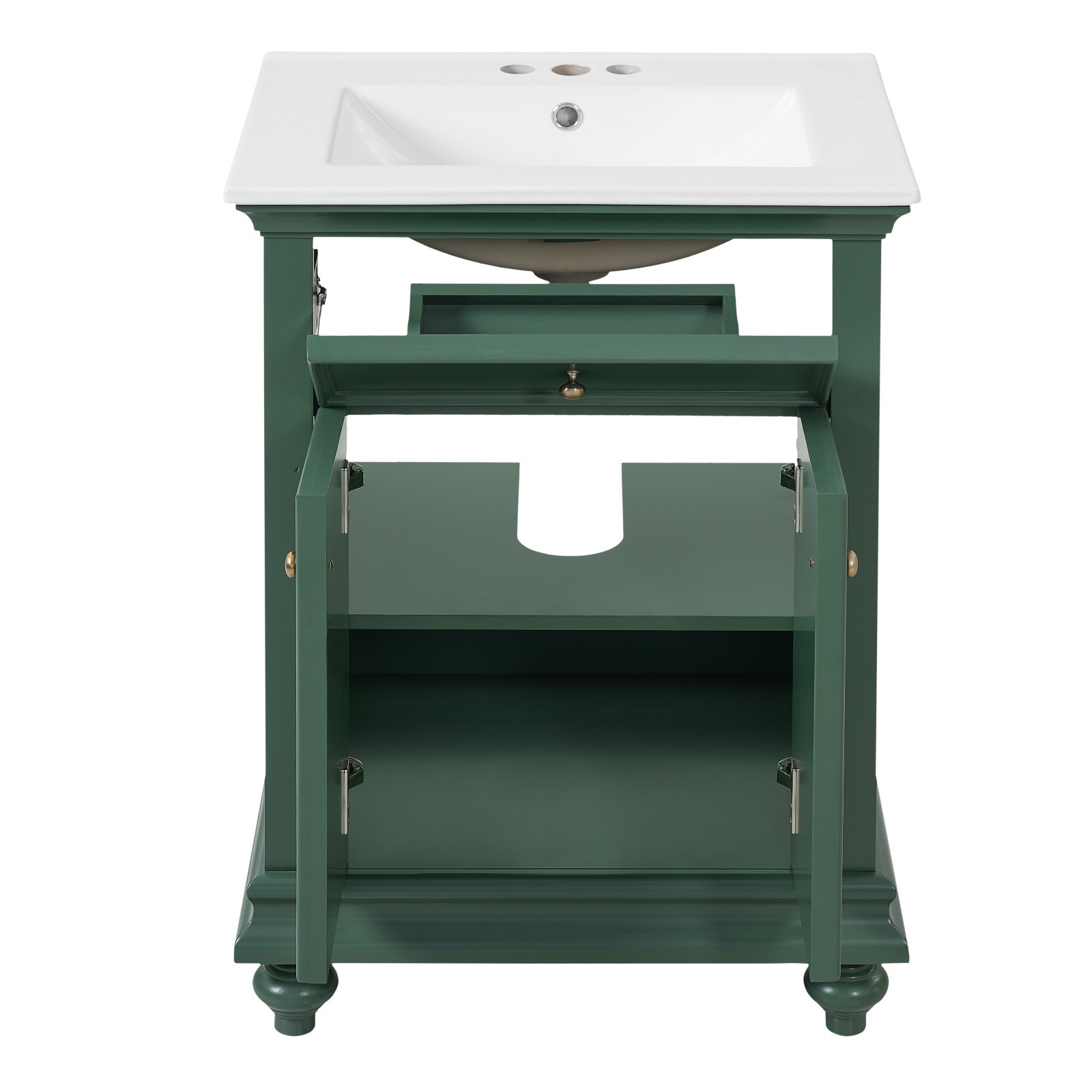 24″ Bathroom Vanity Storage Cabinet With Ceramic Sink Drawer Soft-Closing Doors