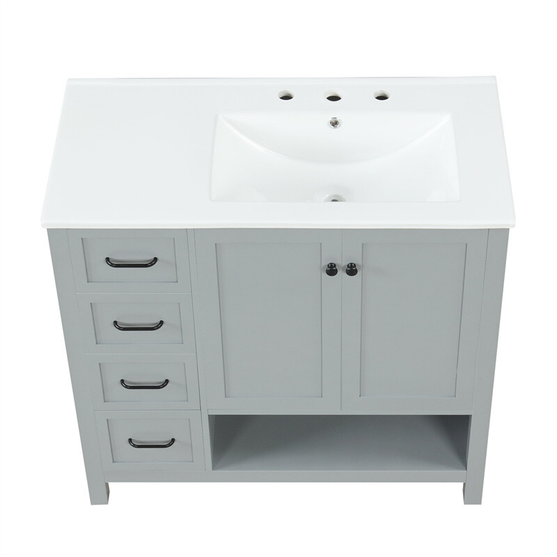 36″ Gray Bathroom Vanity with Sink Top,Vanity Cabinet with 2 Doors & 2 Drawers