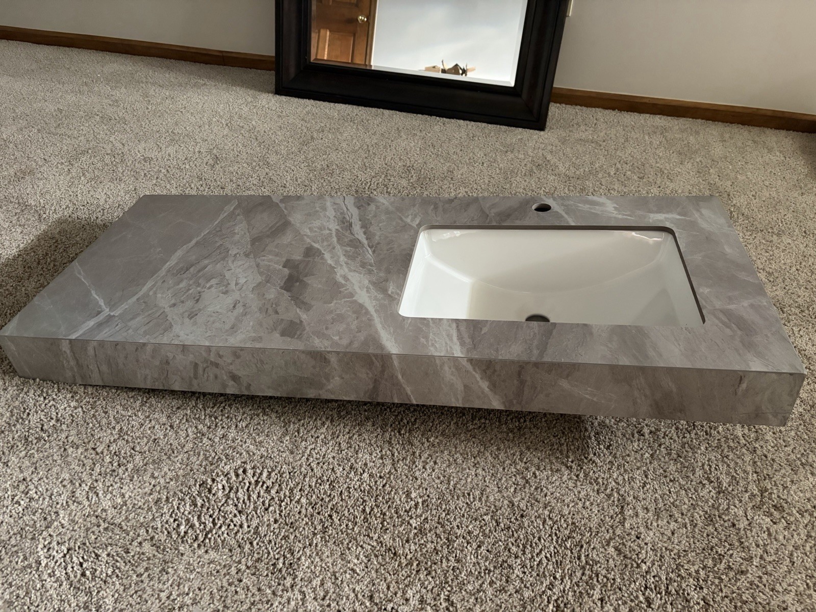 46.7” Bathroom countertop Integrated Ceramic Sink Gray Marble Look Countertop
