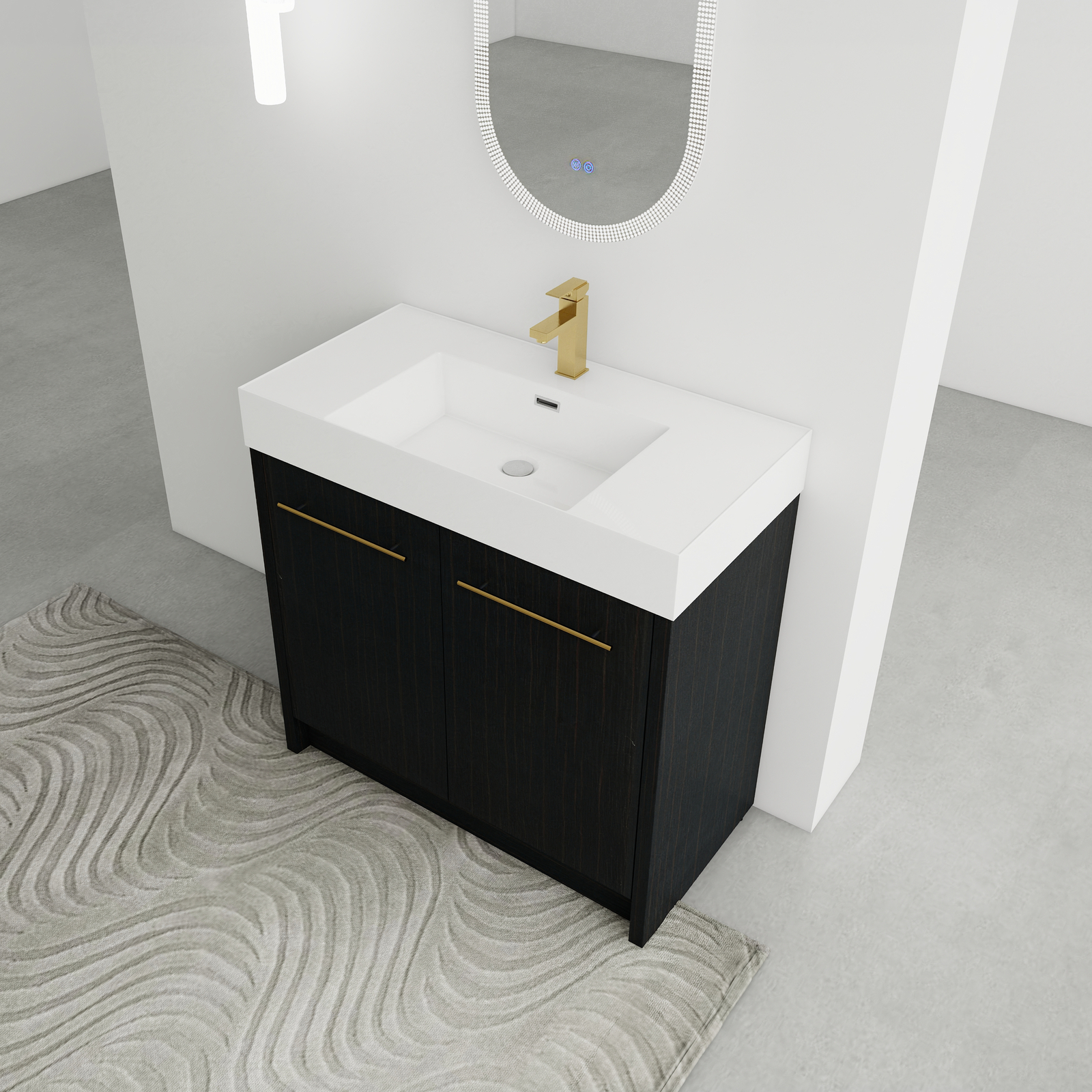 36 Inch Plywood Freestanding Bathroom Vanity with Resin Sink Door Cabinet Black