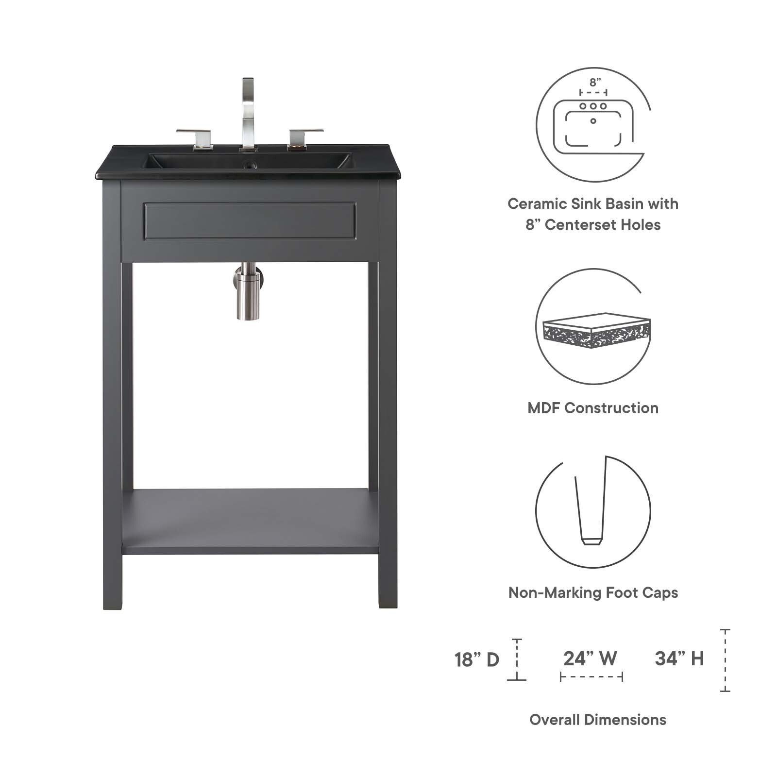 Modway Altura 24″ Bathroom Vanity in Gray Black