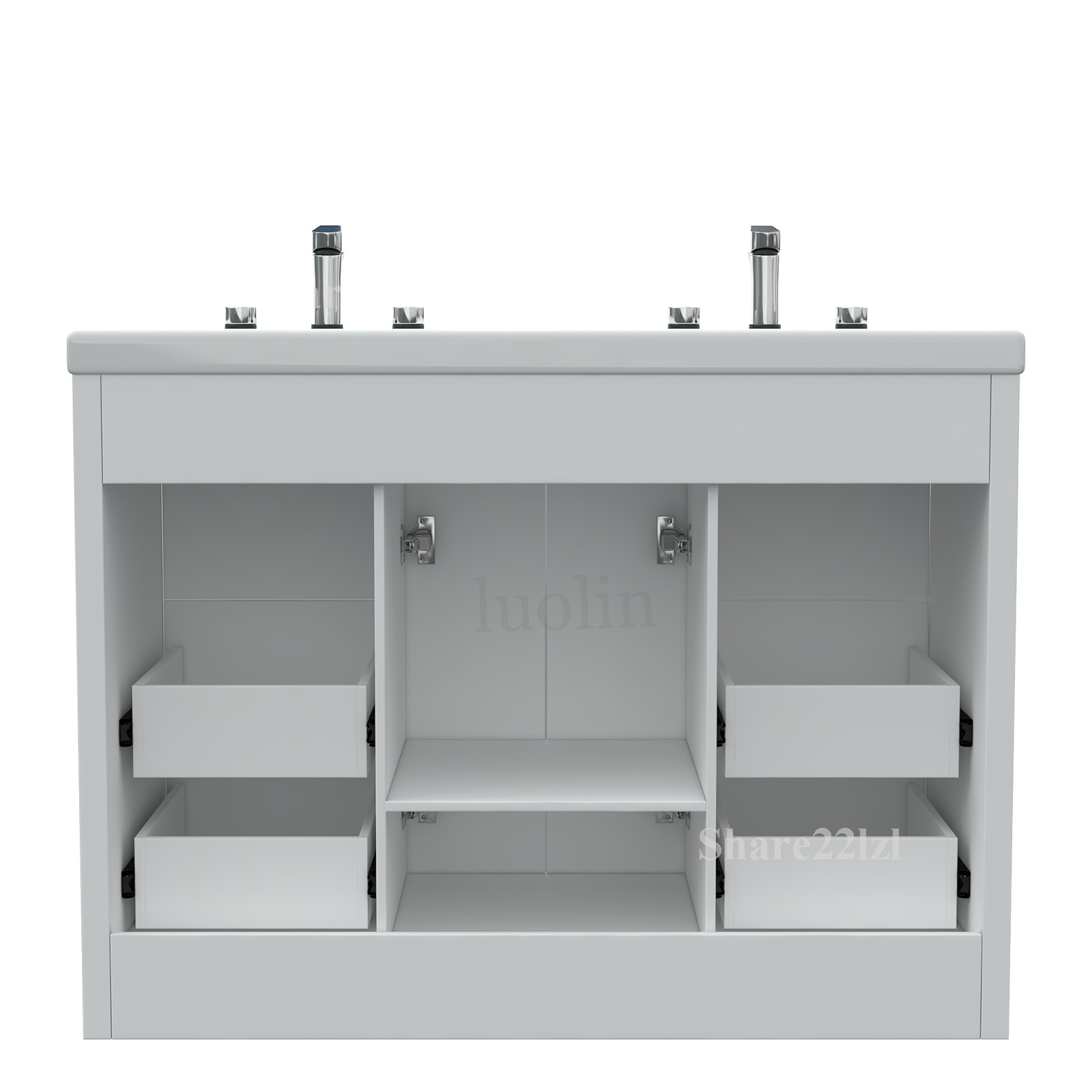 47″ Bathroom Vanity Cabinet White Freestanding Drawers with Double Sink Ceramic