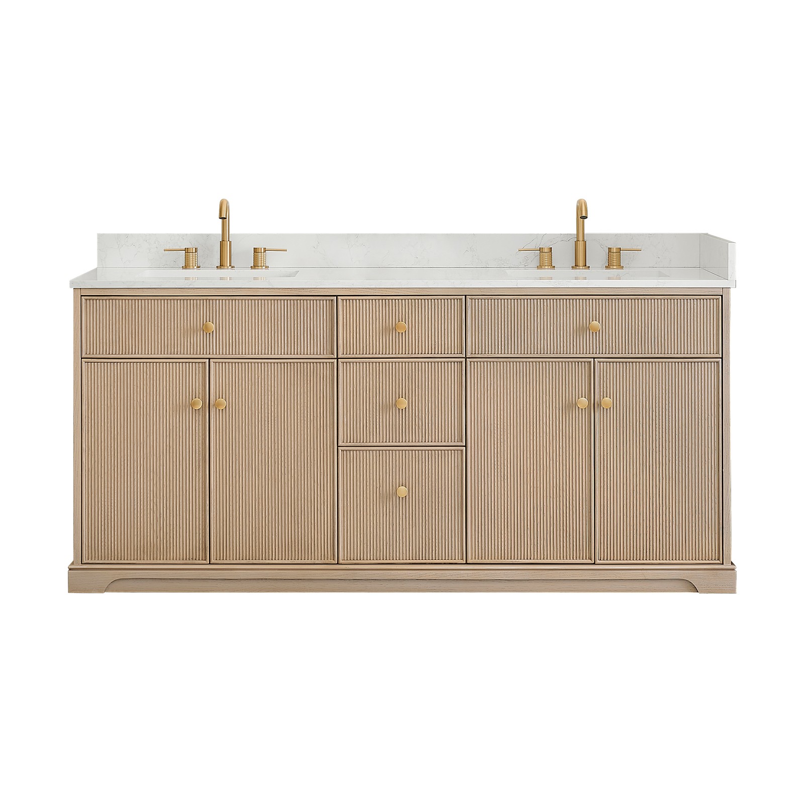Barnett 72″ Wood Vanity in Natural Oak with White Engineered Stone Top No Mirror