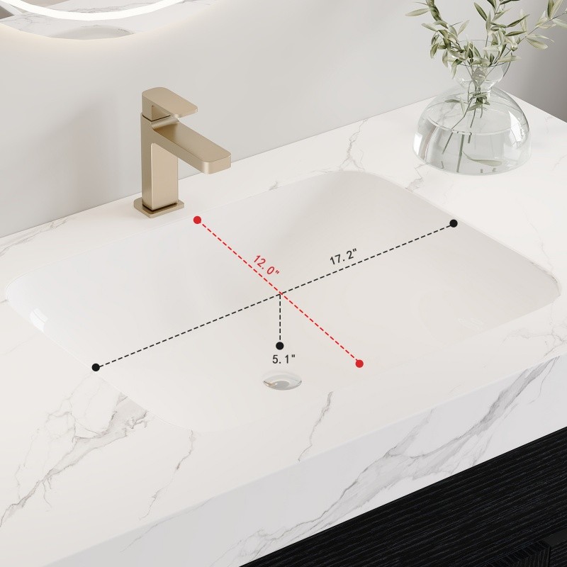 36″ Modern Floating Bathroom Vanity w/Integrated Ceramic Sink & Faux Marble Top