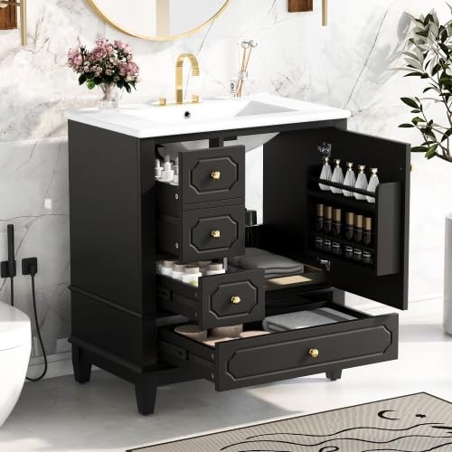 Bellemave 30″ Bathroom Vanity with Ceramic Sink & 3 Drawers, Bathroom Cabinet…