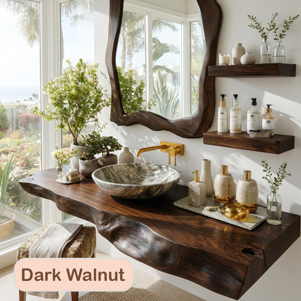 Bathroom Vanity Modern Rustic Solid Wood Live Edge Sink Counter Bathroom