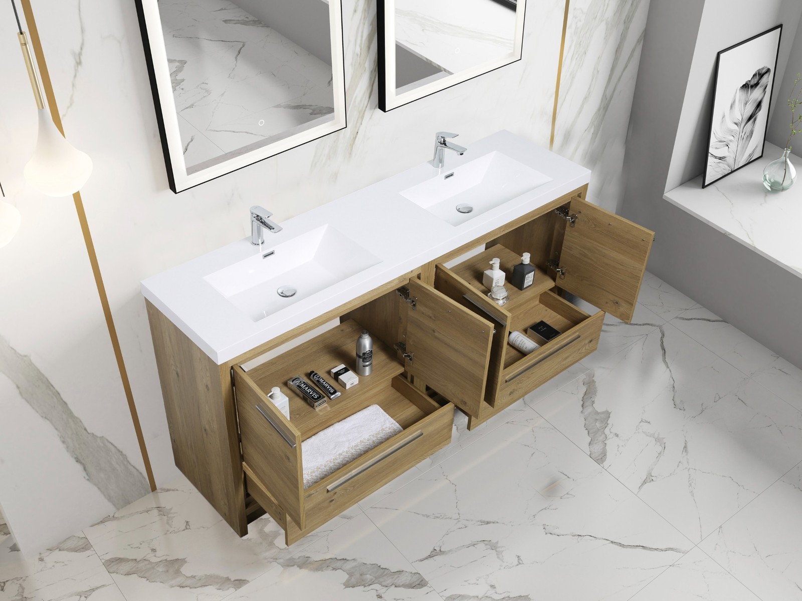Alma Allier 72 inch Natual Oak Finish Vanity With White Sink
