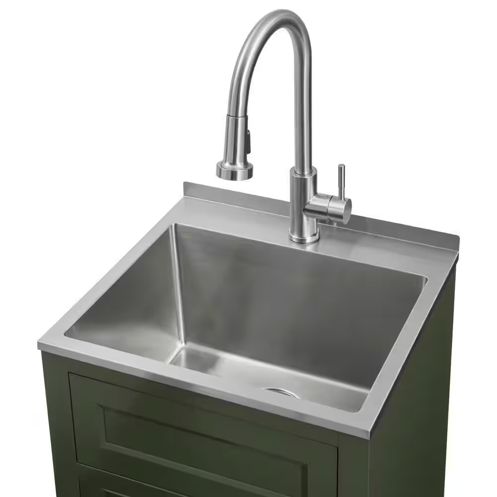 20 In. W Drop-In Laundry Sink with Faucet and Ready to Assemble Cabinet with CLI