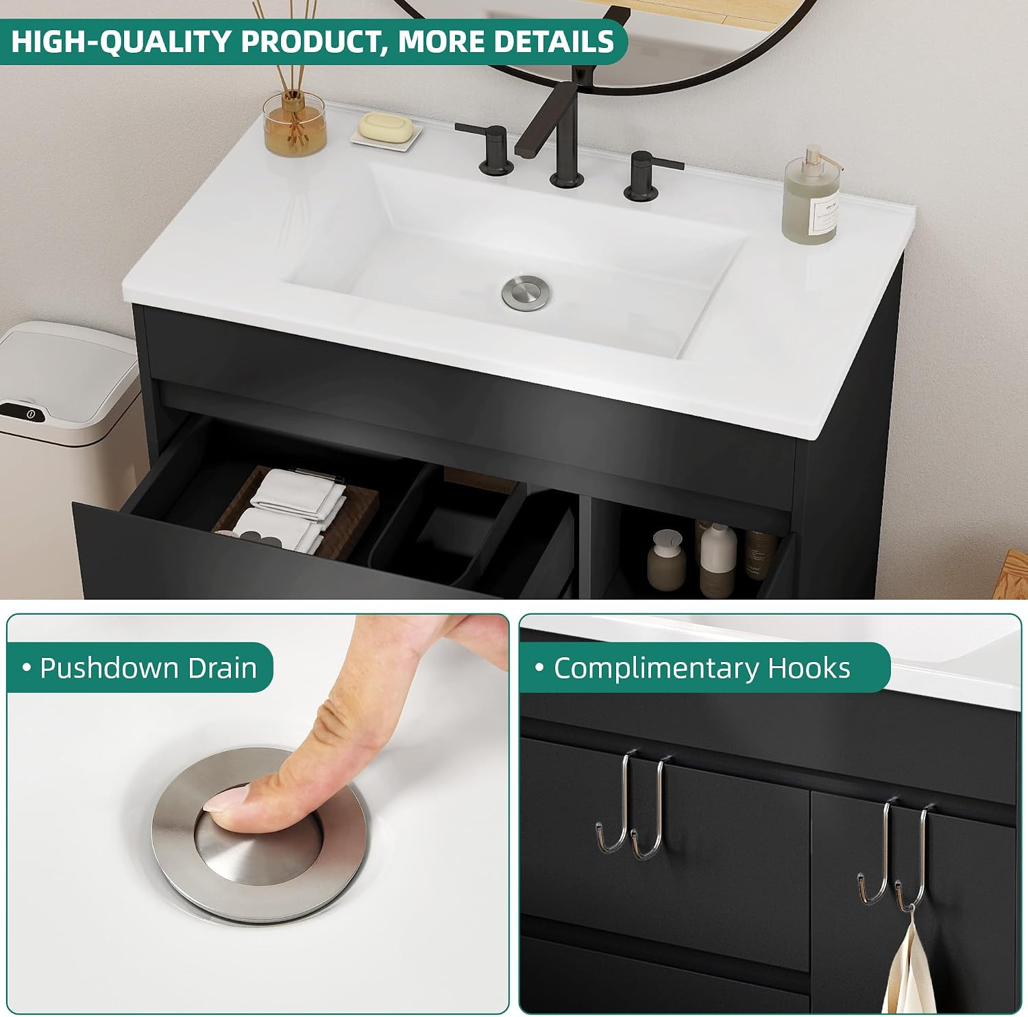 YITAHOME 36 Inch Bathroom Vanity with Sink, Bathroom Cabinet Vanity for Media Sp