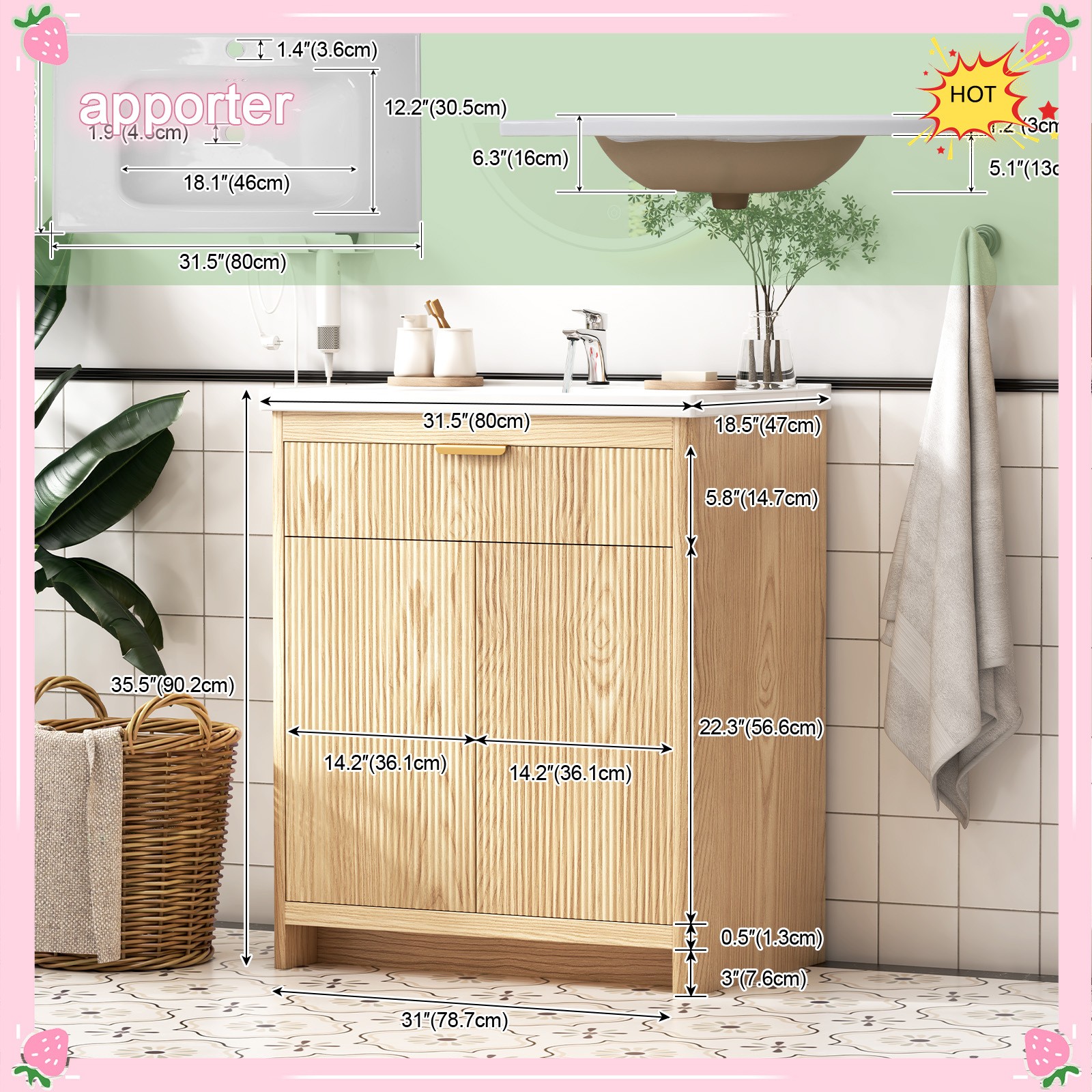 31.5″ Bathroom Vanity with Sink, Freestanding Particle Board Storage Cabinet, US